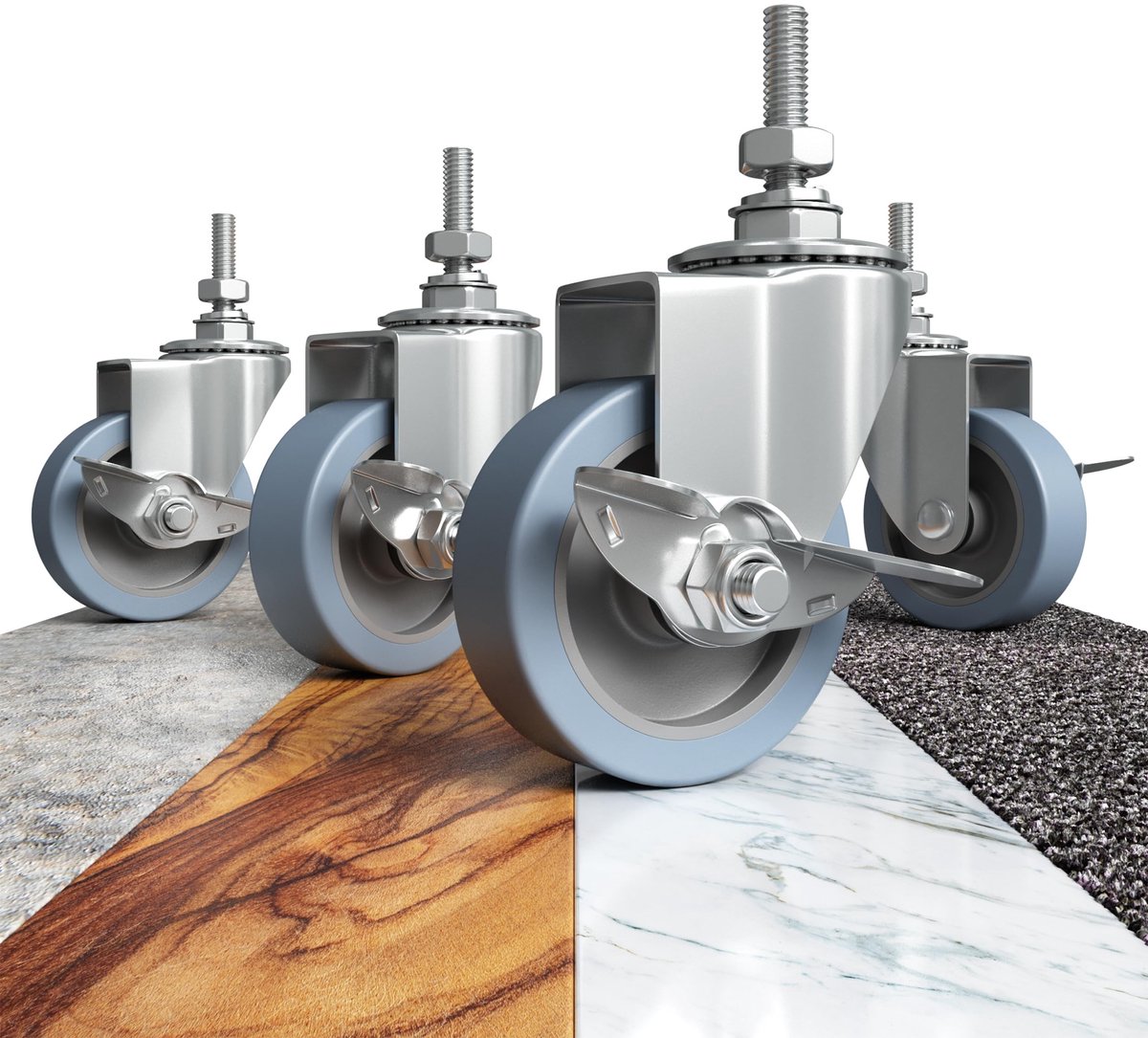 Omgoods - Set van 4 Robuuste Industrie Wielen met Rem, 75 mm