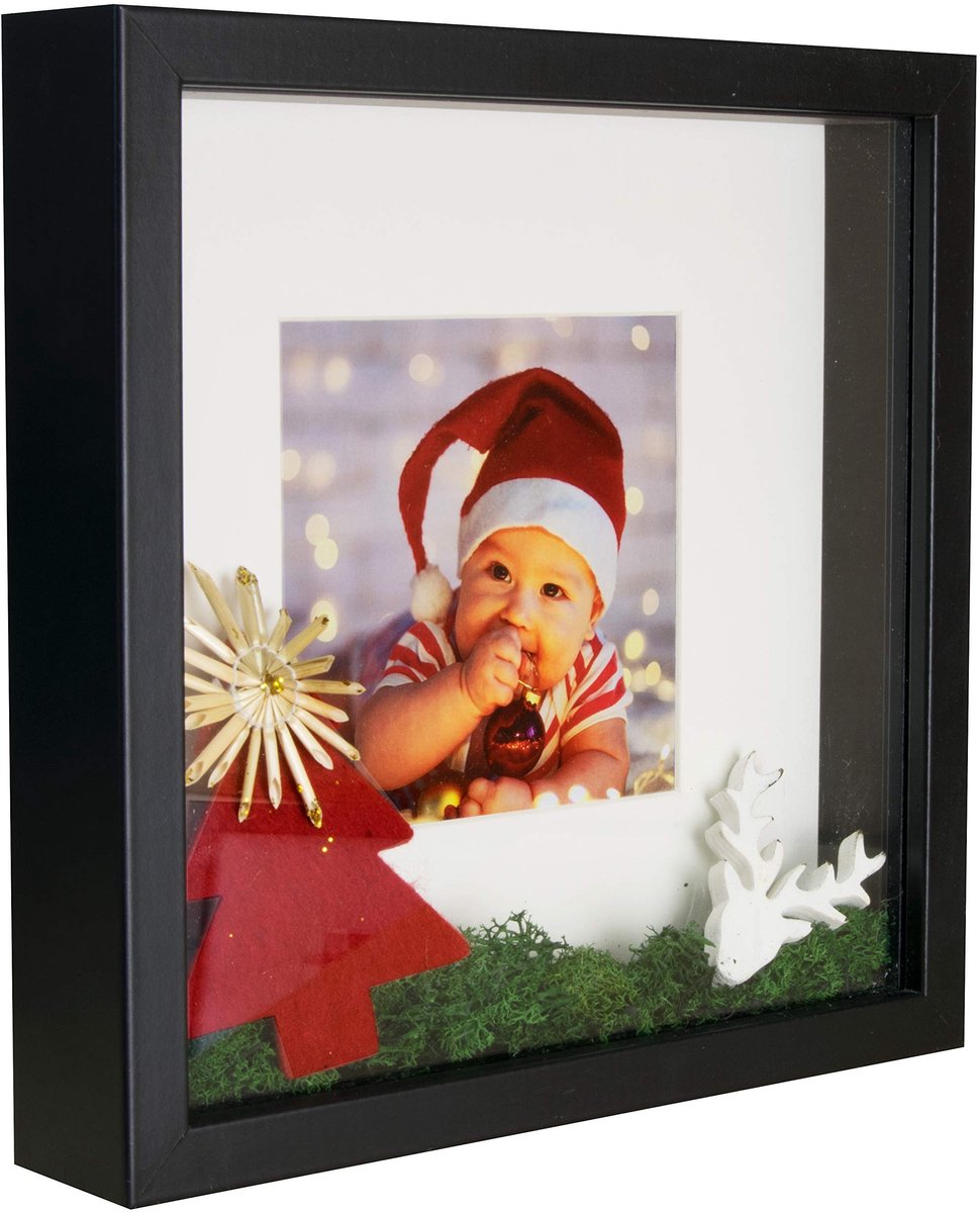 Omgoods - 3D Objecten Fotolijst 23 x 23 cm - Zwarte Kunststof Lijst voor Wanddecoratie