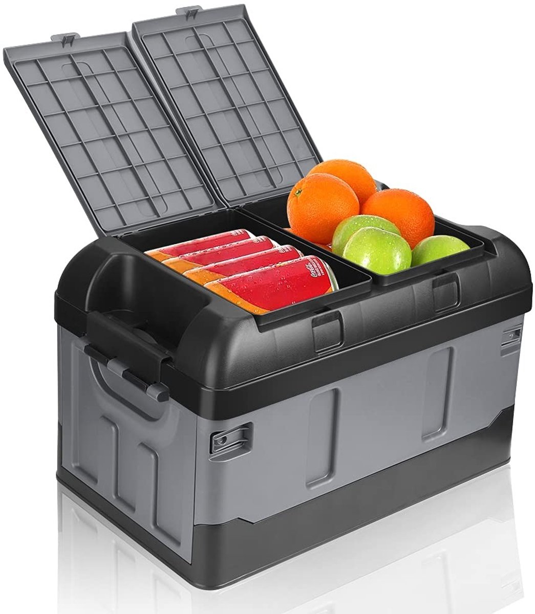 Omgoods- Opbergdoos 45L - Opbergdoos met deksel - Opbergdoos voor auto - Vouwbaar - Twee compartimenten - Maximaal draagvermogen 60kg - Opbergbox