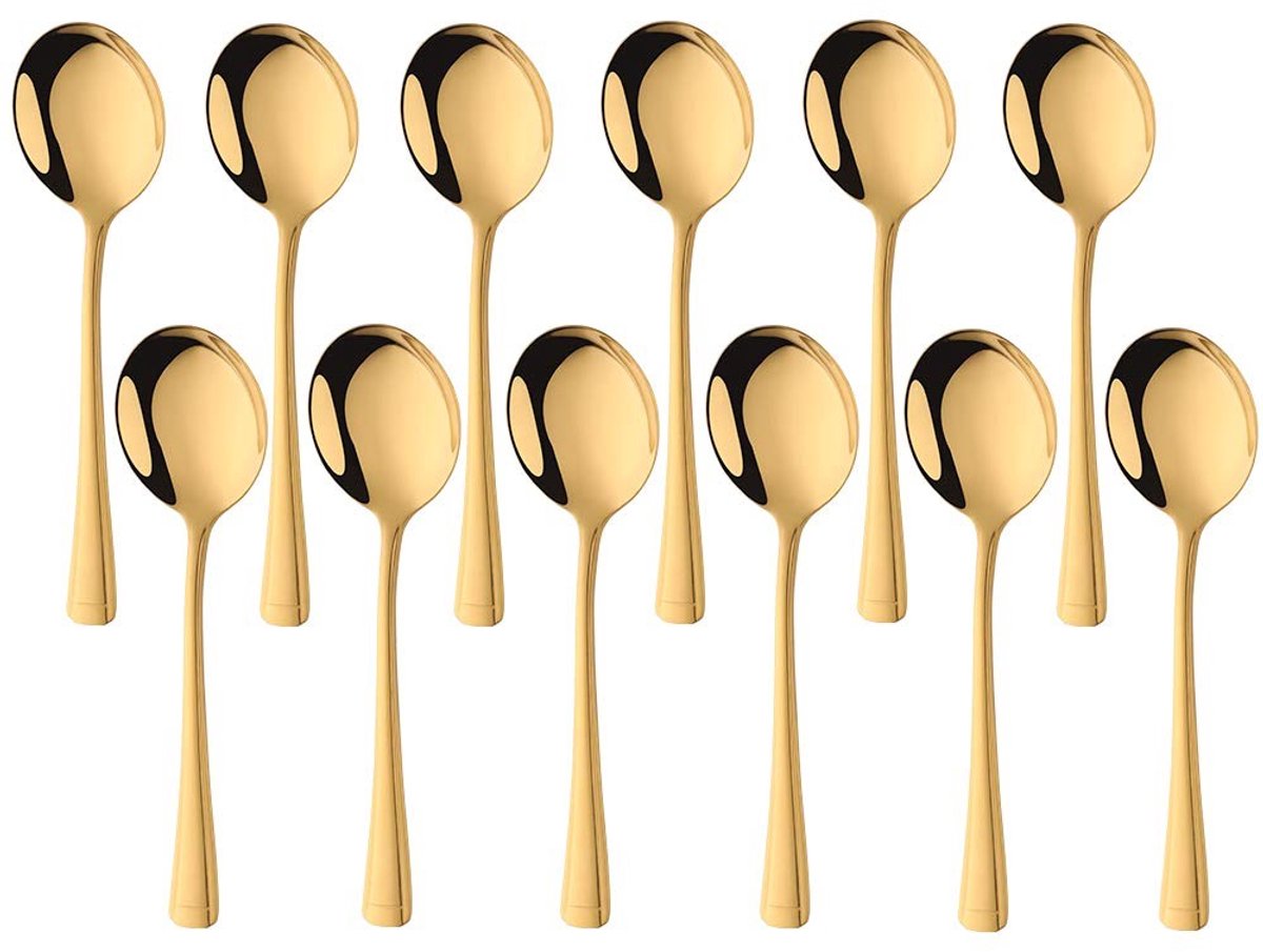 Omgoods - 12-Piece Gouden Ronde Soeplepels Set van Roestvrijstaal