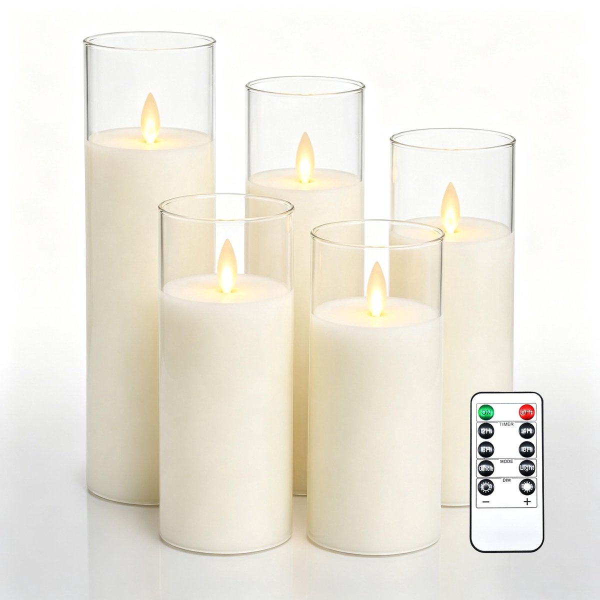 Omgoods - Set van 5 LED Kaarsen met Realistische Vlammen en Afstandsbediening