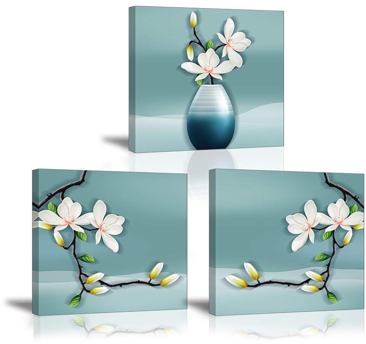 Omgoods - Set van 3 Schilderijen met Orchideeën in Vaas