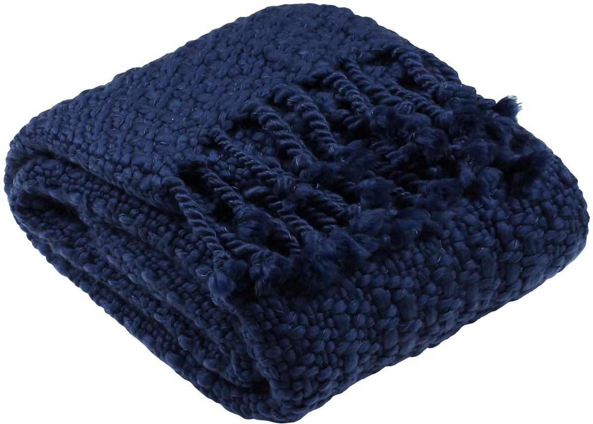 Omgoods - Navy Blauw Gebreide Plaid 130 x 180 cm