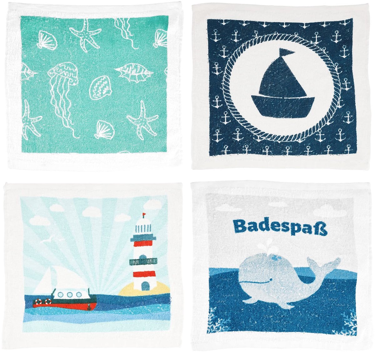 Omgoods - Set van 4 Magische Handdoeken, Kinder Geschenk Set (Maritiem Thema)