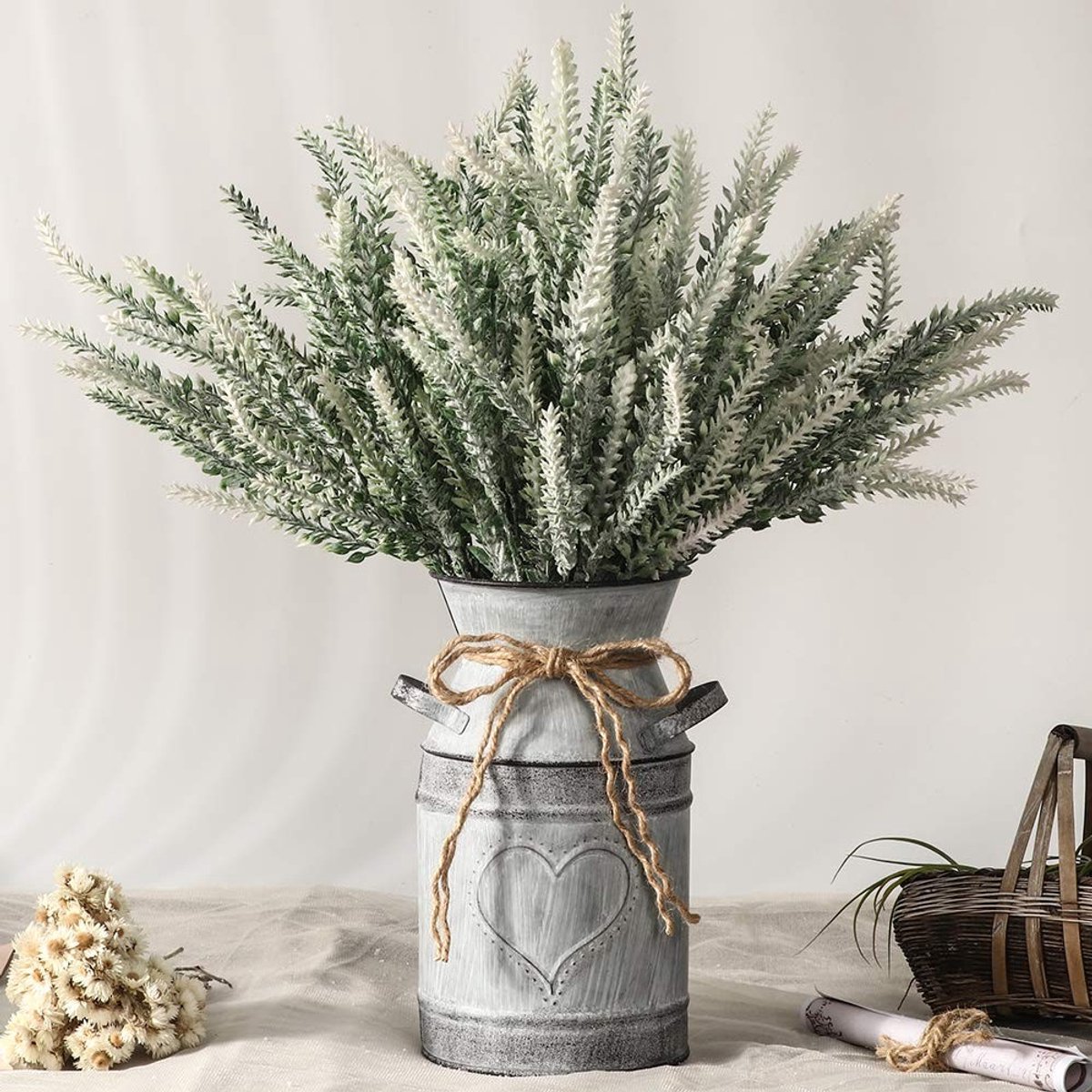 Omgoods - Kunstmatige Lavendel Bloemen met Metalen Vaas, Vintage Decoratie