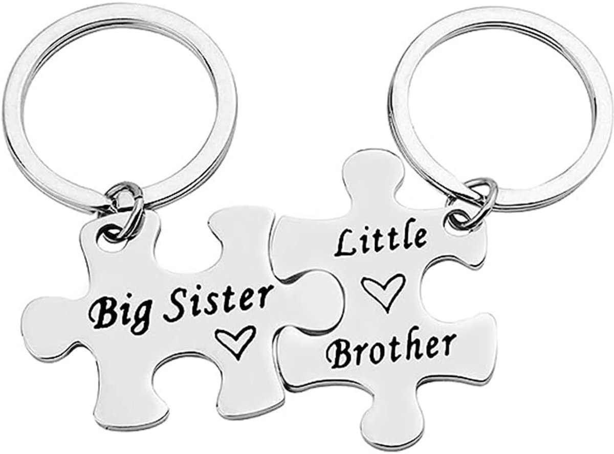 Sleutelhangerset Grote Zus Kleine Broer Paar Sleutelhangers Roestvrij Staal Zilver Hart Familie Cadeau Verjaardag Kerstmis Geschenk Voor Zus En Broer
