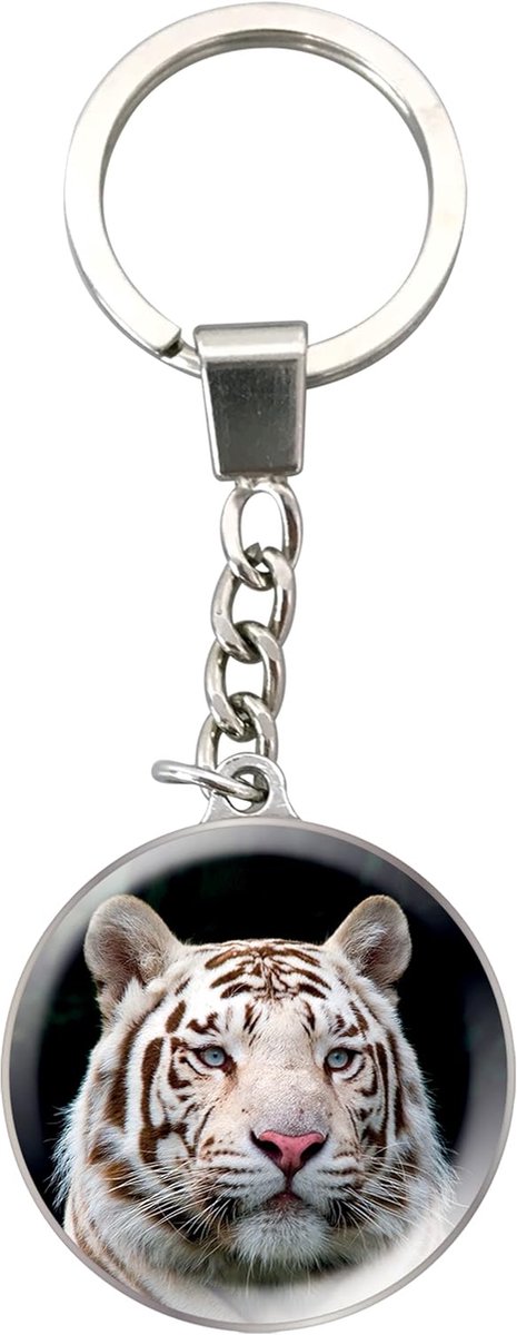 Keychains van Deluxebase. Kristalglas Sleutelhanger. Koepelvormige sleutelhanger met afbeelding van een met een roestvrijstalen ketting