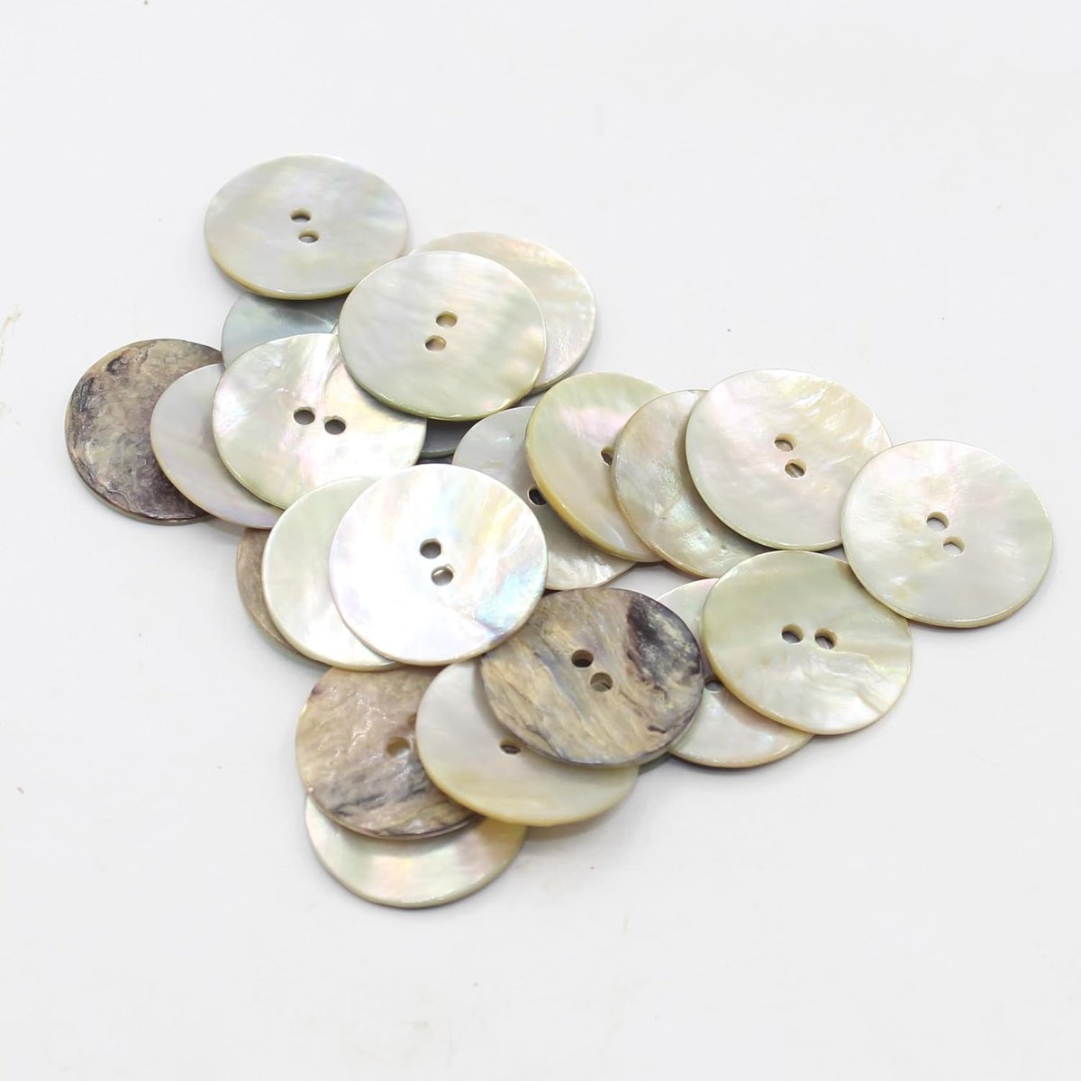 Knopen van natuurlijke akoya, maat 25 mm, 2 gaten, Italiaanse kwaliteit, ideaal voor het maken van kleding of voor elk type hobby