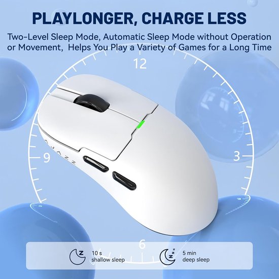 X AJAZZ AJ159 Draadloze Gaming Muis, Gaming Mouse voor Bedrade PC's 2.4G/USB - C, Oplaadbare Computermuis, Sensor PAW3395, 6 Instelbare DPI tot 26000 voor PC/Mac - Wit — afbeelding 2