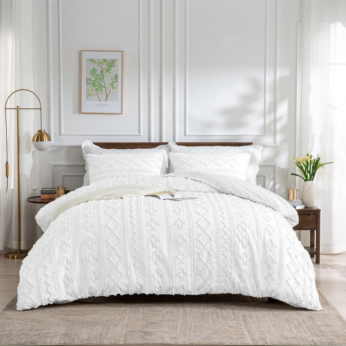 200 x 200 cm, wit, geometrisch geruit, omkeerbaar beddengoed, esthetische microvezel, meisjes, tieners, luxe dekbedovertrek met ritssluiting en 2 kussenslopen 80 x 80 cm