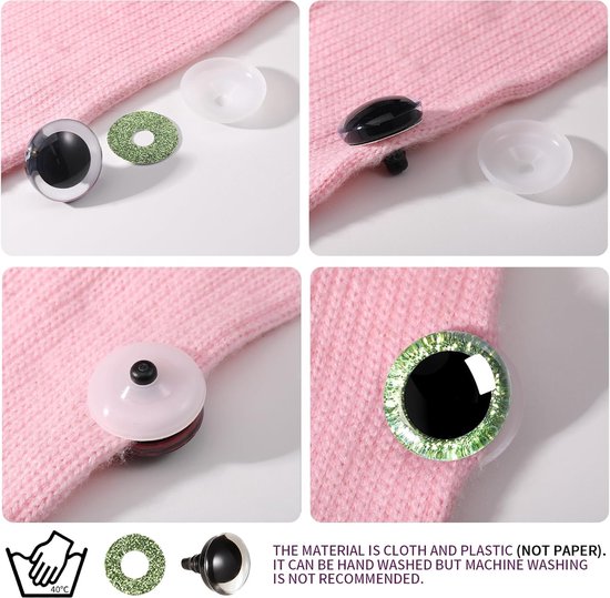 120 stuks 18 mm 3D glitter plastic veiligheidsogen voor amigurumi trapezium knutselwerk, haakwerk popogen met wasmachines, ogen voor opgevulde dieren voor DIY of poppen, beerdier Halloween — afbeelding 3