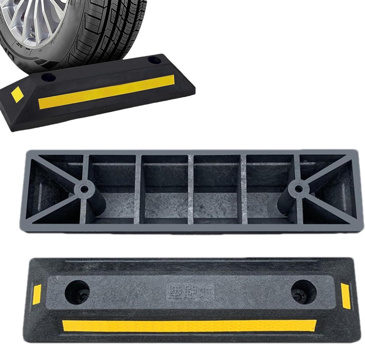 Parkeerplaats Opritstopper - Wielstop Blokken - Voertuigen Beveiligen - Hoge Kwaliteit Rubber - 55 x 17 x 13 cm - Zwart