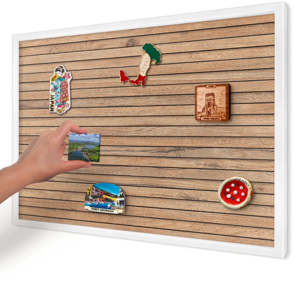 Artprintcave Bruin Magneetbord mit Witte Lijst - 60x40 cm - Houten Planken Memobord Keuken - Rustiek Magneetbord Voor Keuken - Texturen