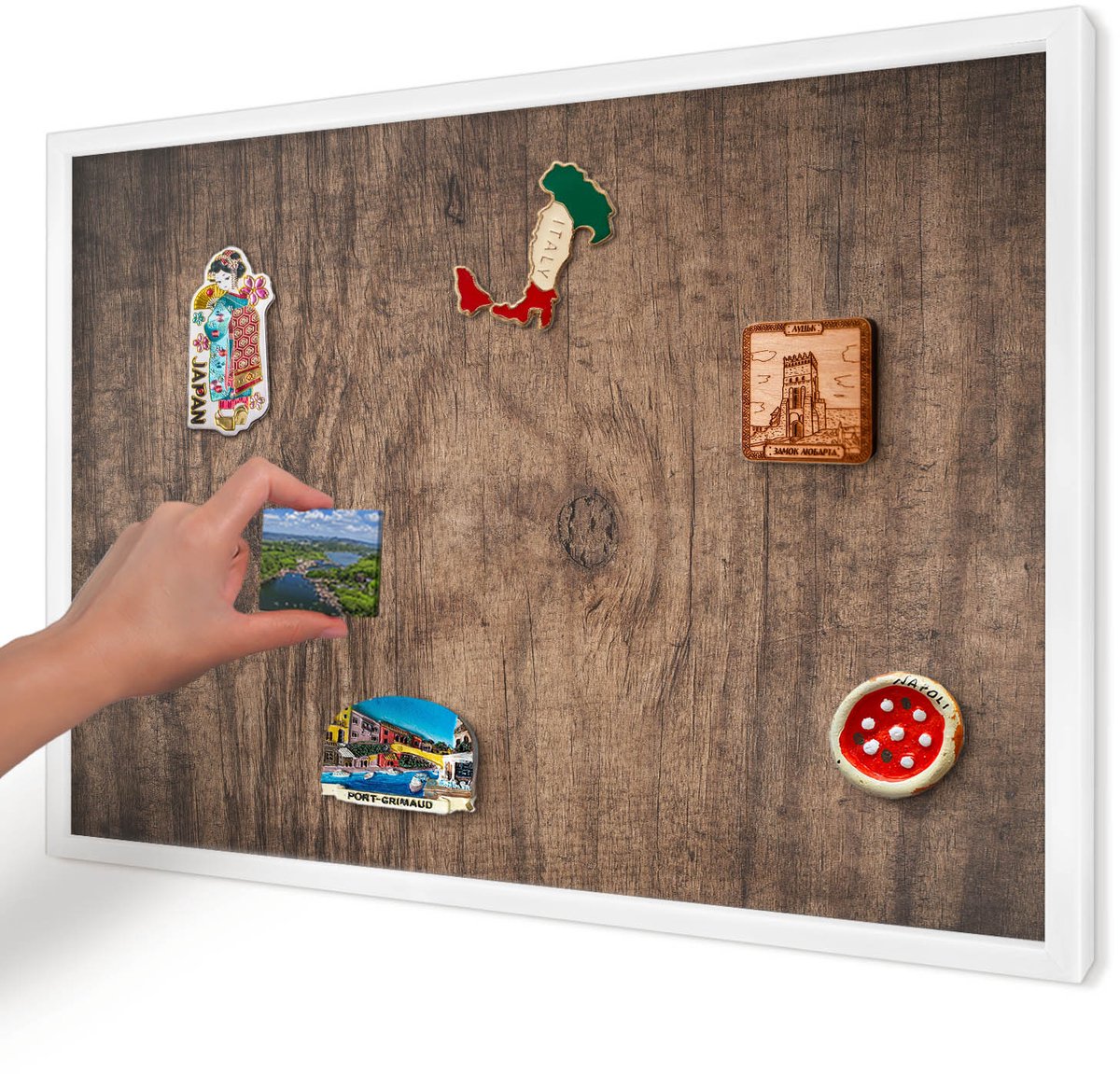 Artprintcave Bruin Magneetbord mit Witte Lijst - 60x40 cm - Houtstructuur Magnetisch Bord Voor Magneten - Rustiek Bord Voor Magneten - Texturen