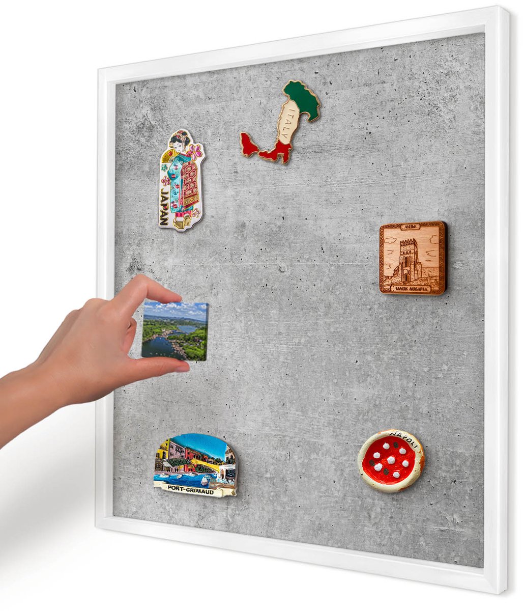 Artprintcave Grijs Magneetbord mit Witte Lijst - 50x50 cm - Concrete Minimalisme Wandbord Magnetisch - Industrieel/Loft Notitiebord - Texturen