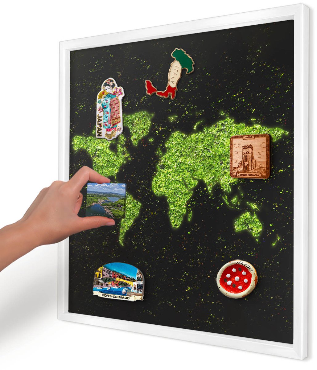 Artprintcave Groente Magneetbord mit Witte Lijst - 50x50 cm - Groene Kaart Magnetische Organizer - Abstract Notitiebord - Natuur