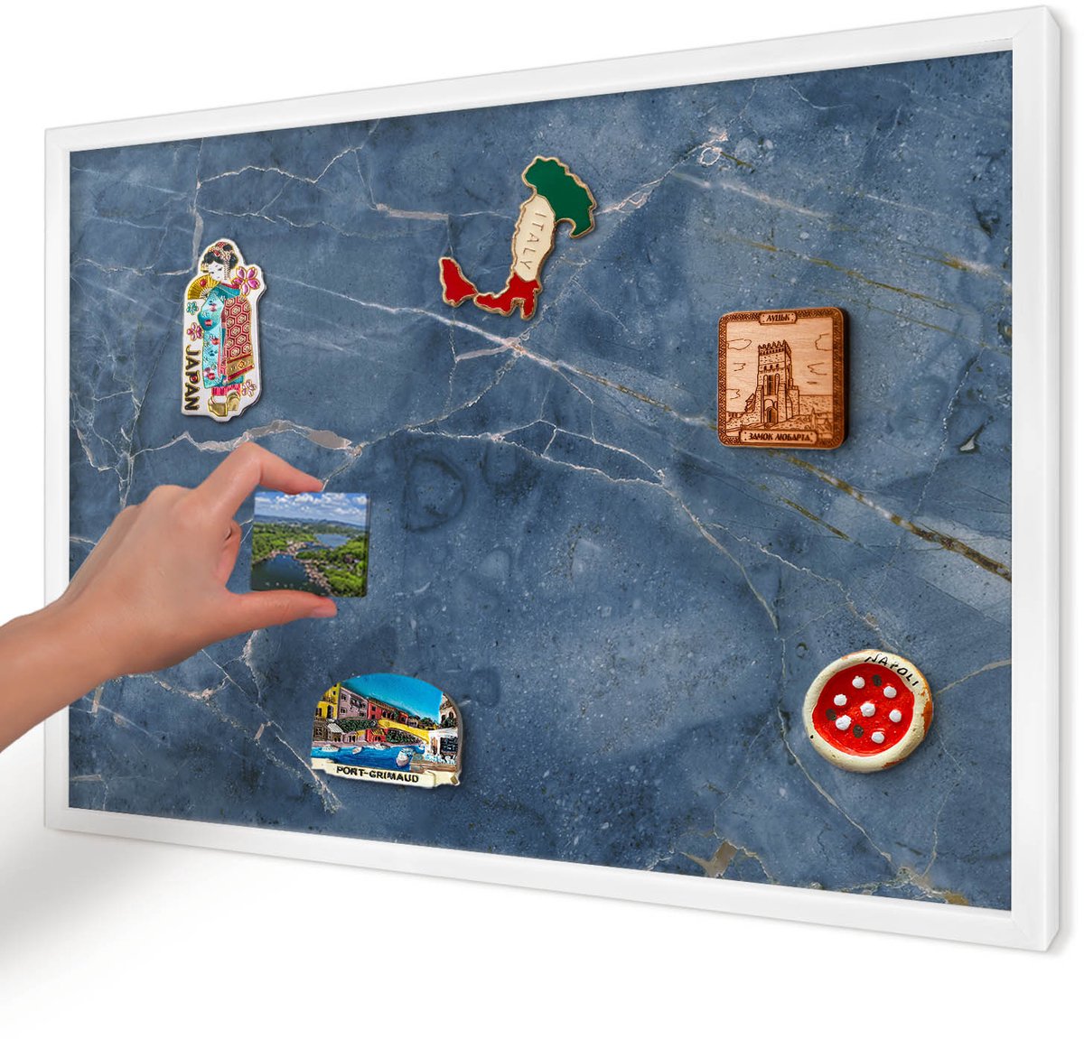 Artprintcave Marine Magneetbord mit Witte Lijst - 60x40 cm - Marmeren Elegantie Notitiebord - Modern Magneet Bord mit Frame - Texturen