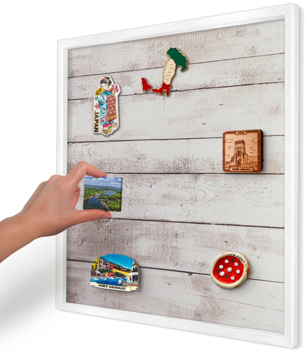 Artprintcave Beige Magneetbord mit Witte Lijst - 50x50 cm - Licht Hout Magneetbord Voor Foto's - Rustiek Magnetisch Bord - Texturen