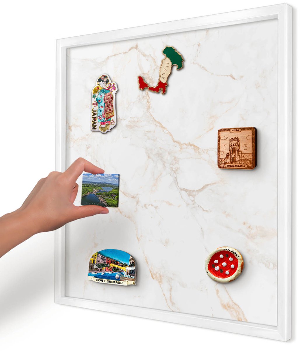 Artprintcave Wit Magneetbord mit Witte Lijst - 50x50 cm - Marmeren Elegantie Wandbord Magnetisch - Modern Magneetbord Voor Keuken - Texturen