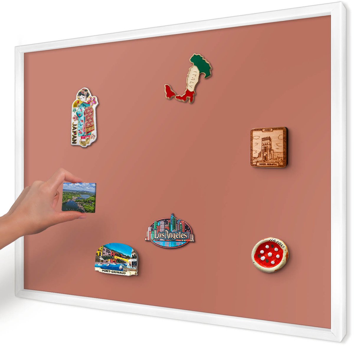 Artprintcave Oranje Magneetbord mit Witte Lijst - 70x50 cm - Baksteenkleur Magneet Bord mit Frame - Minimalist Magneetbord Voor Keuken - Achtergronden En Patronen