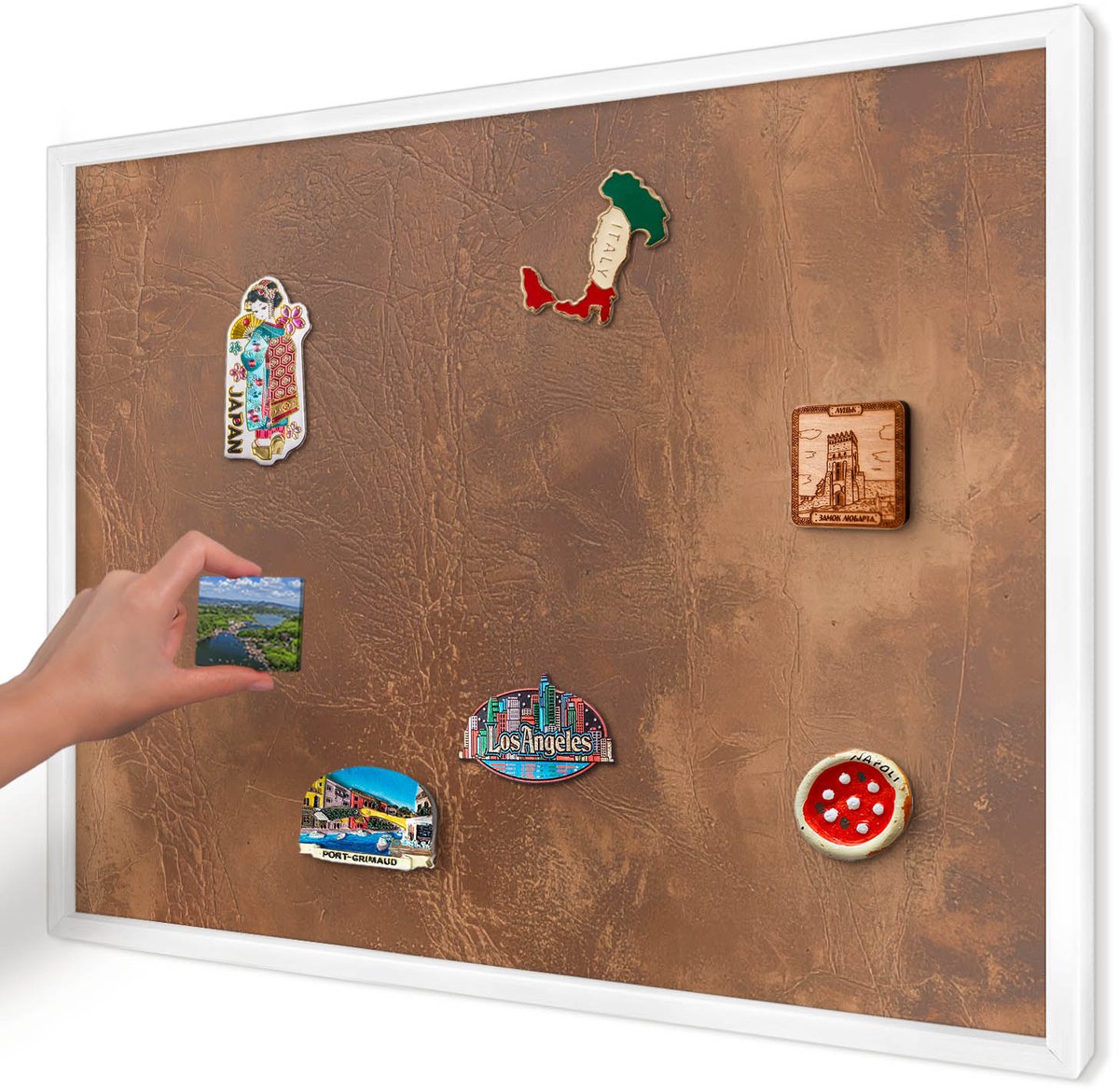 Artprintcave Bruin Magneetbord mit Witte Lijst - 70x50 cm - Bruine Textuur Magneetbord Voor Foto's - Minimalist Memobord Keuken - Texturen