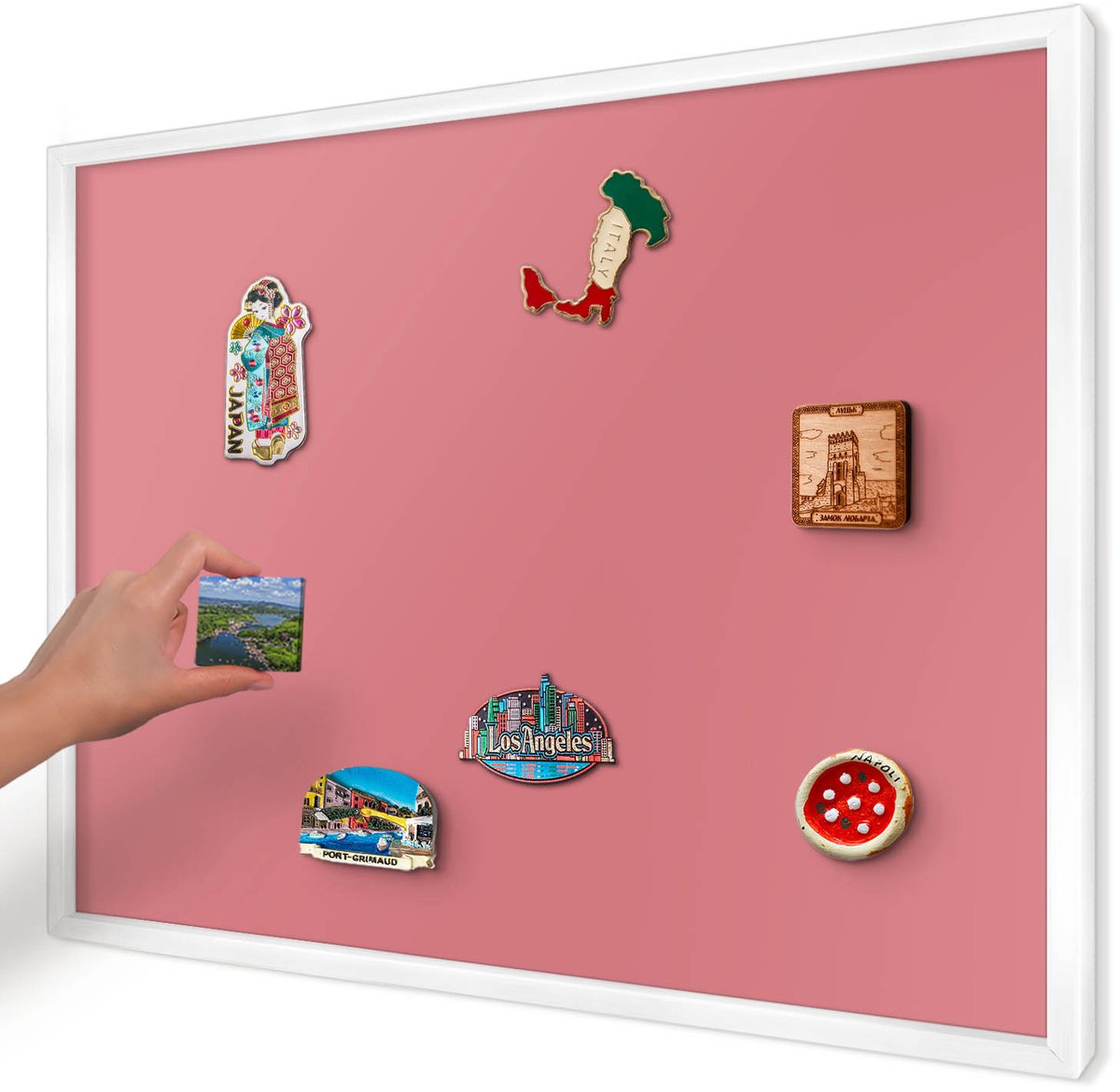 Artprintcave Roze Magneetbord mit Witte Lijst - 70x50 cm - Zalmkleur Wandbord Magnetisch - Minimalist Magnetisch Bord Voor Magneten - Achtergronden En Patronen