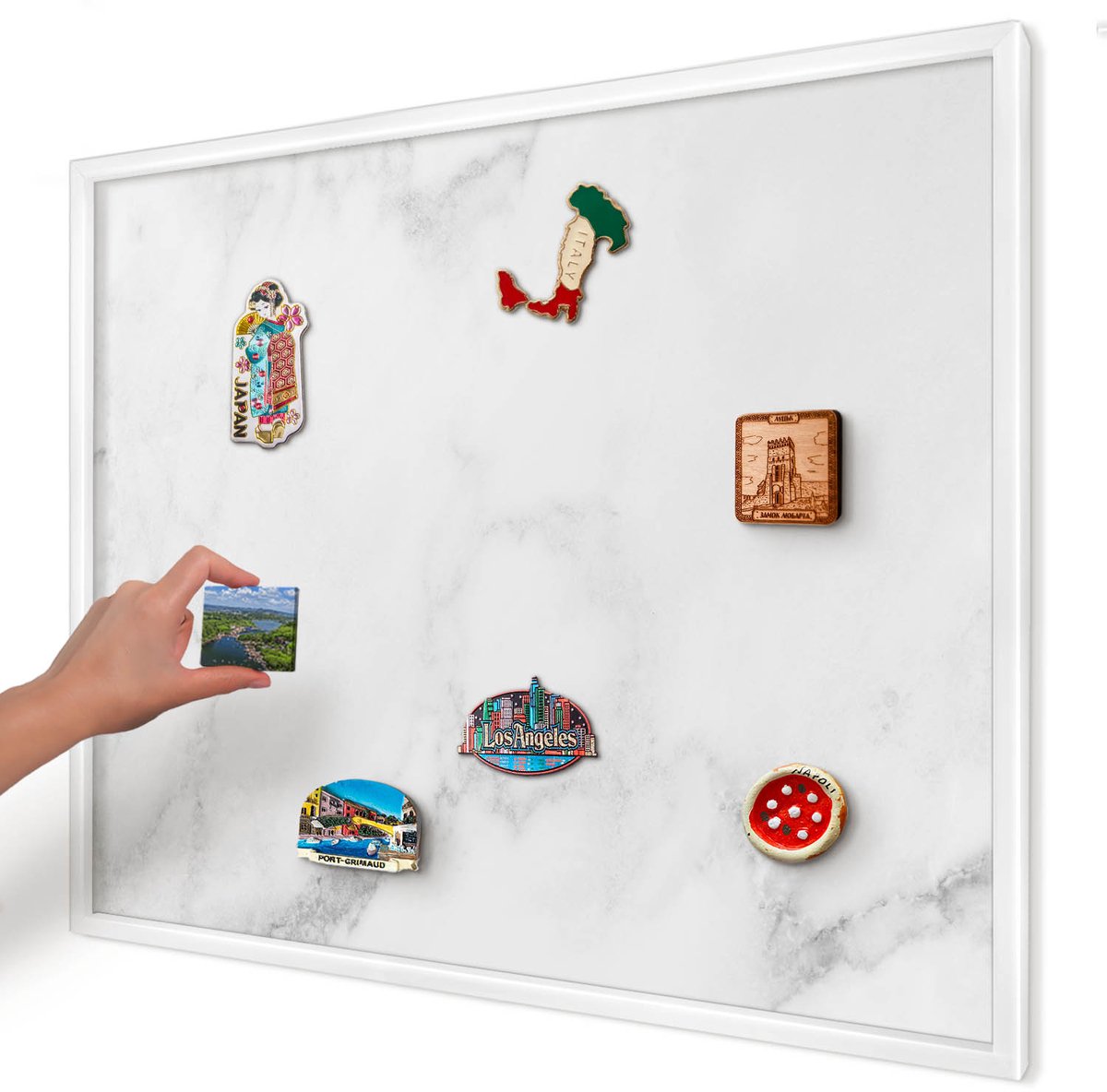 Artprintcave Wit Magneetbord mit Witte Lijst - 80x60 cm - Elegant Marmer Magnetisch Bord Voor Magneten - Minimalist Magneetbord Voor Keuken - Texturen