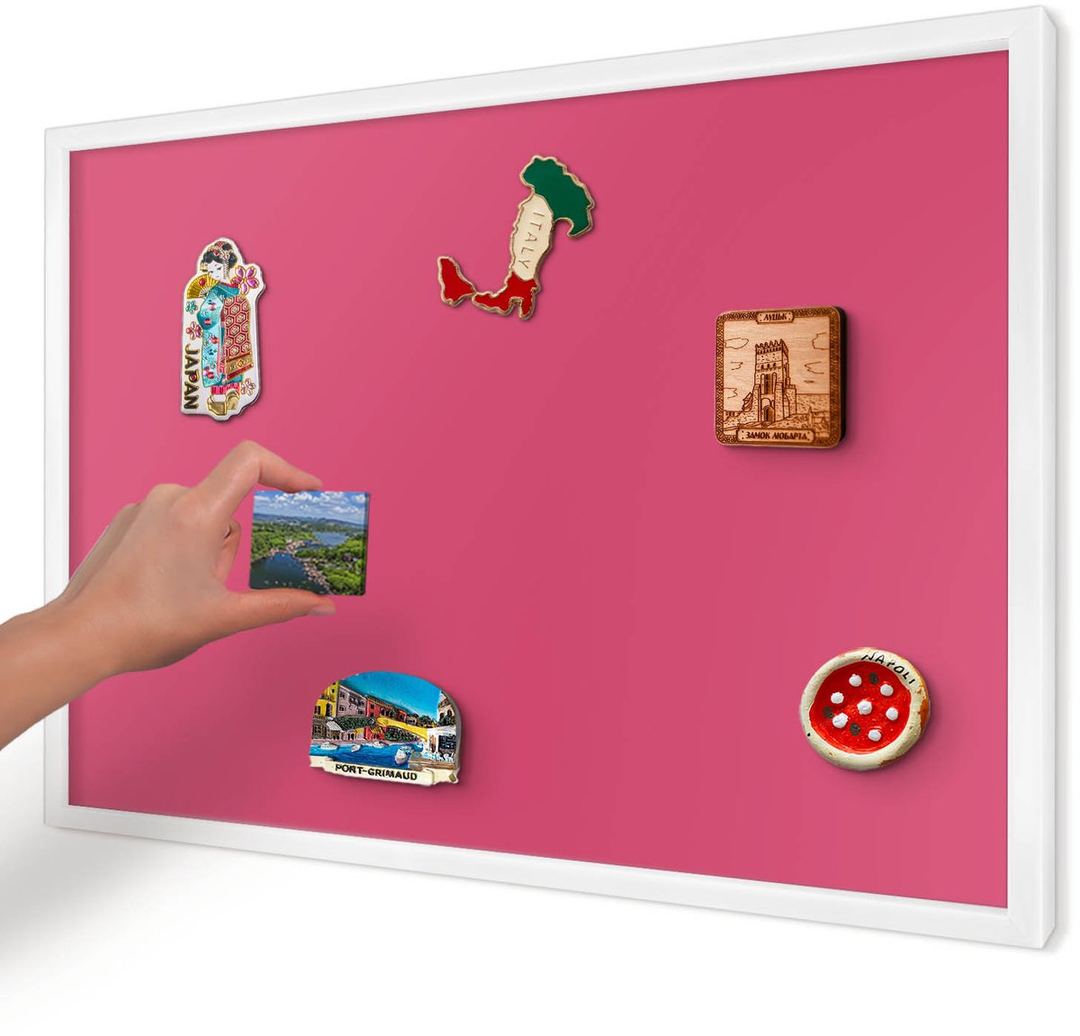 Artprintcave Roze Magneetbord mit Witte Lijst - 60x40 cm - Energie Roze Magnetisch Bord Voor Magneten - Minimalist Memobord Keuken - Achtergronden En Patronen