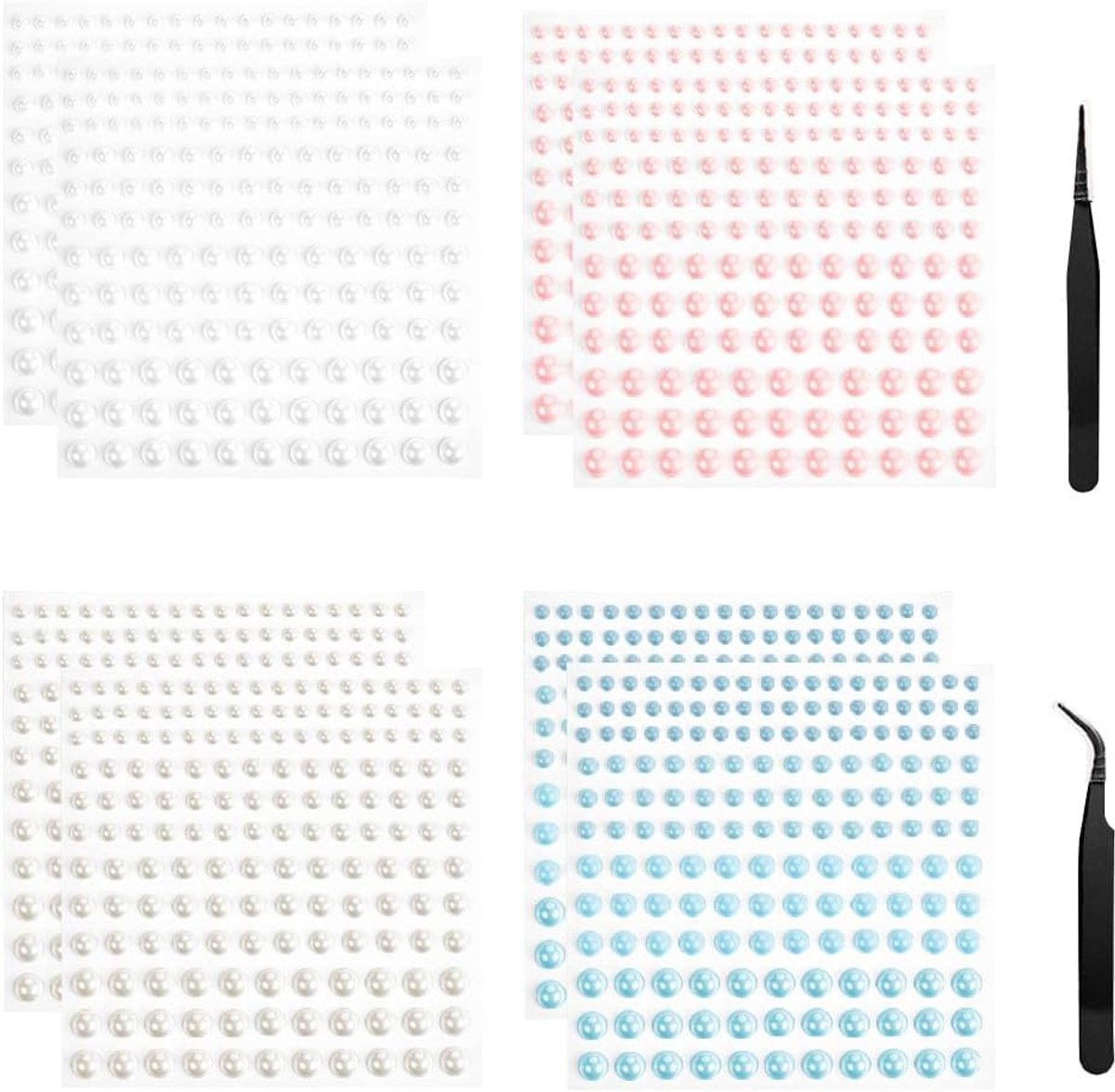 SnelShoppen - 10 Stuks Zelfklevende Parels Stickers met Pincet voor Nail Art, Kunst en Schoonheid, Assorted Maten Rond, 1560 Stuks