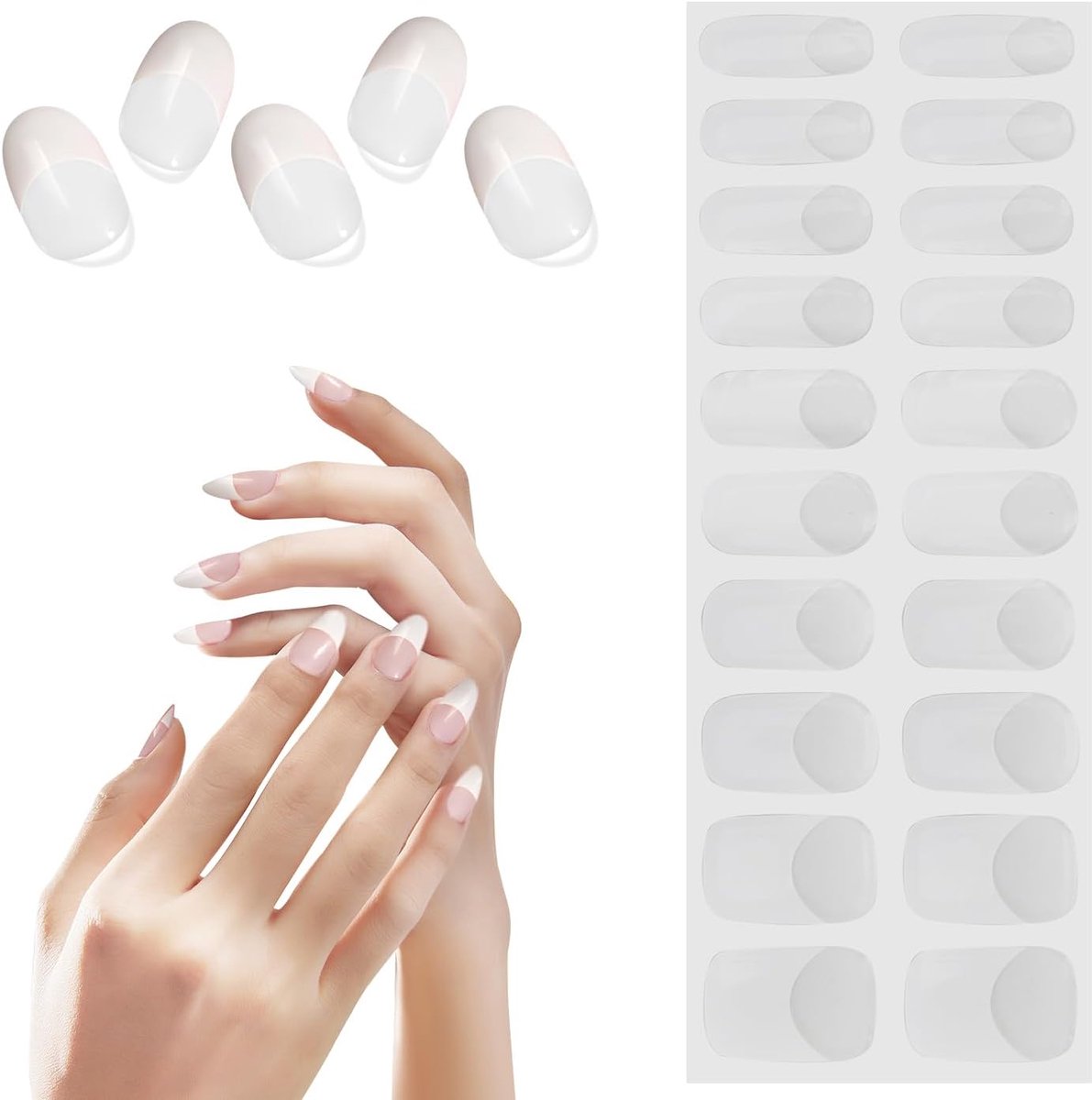 Nagelfolieset 20 stuks - semi-transparante witte ombré stickers - zelfklevende gelwraps - SnelShoppen