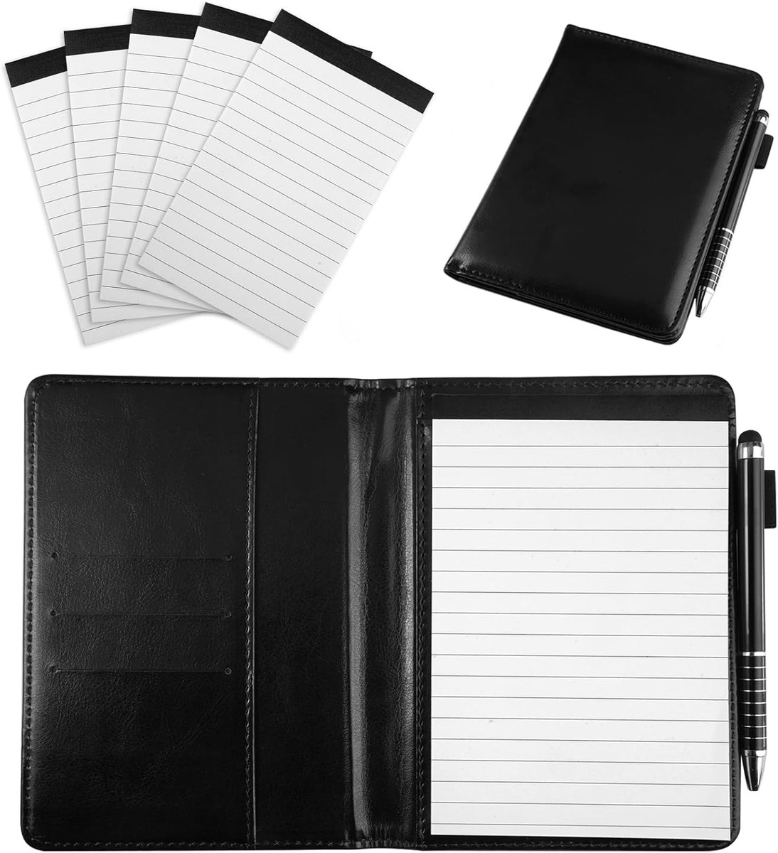SnelShoppen - Notebook A6 in Waterdicht PU Leer Met 6x A7 Lijn Blokken en Pen - Compact Notitieboekje Met Binnenzak en Penhouder - Voor Kantoor, Schoo