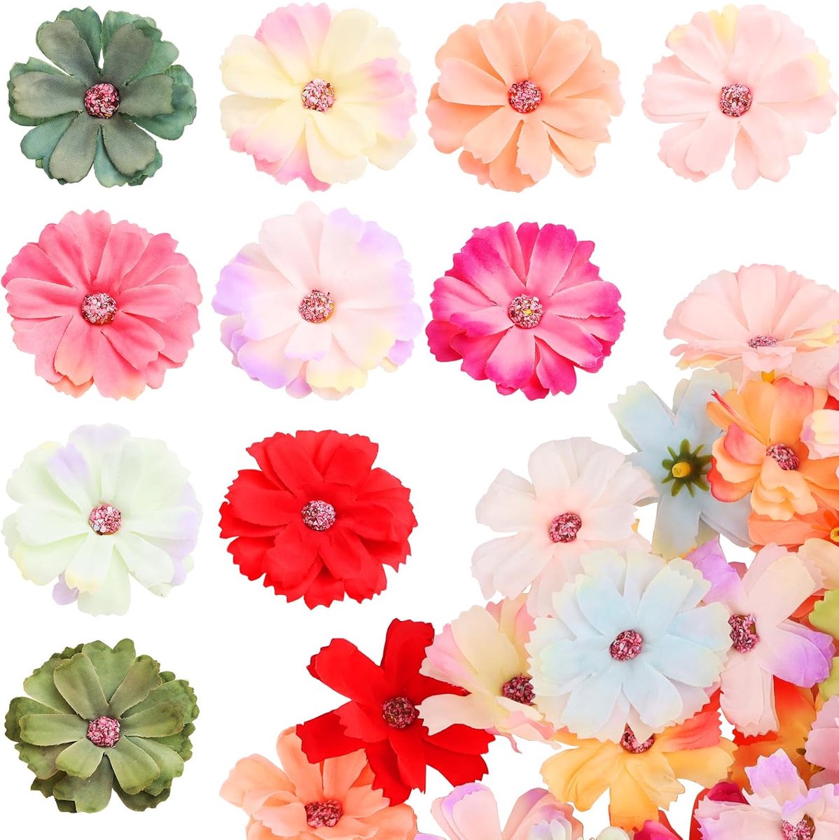 SnelShoppen - Set van 100 Kunstbloemen voor Creatief Gebruik - Mini Zijden Bloemen van 5 cm voor DIY, Scrapbooking, Bruiloft, Feest, Thuisdecoratie in