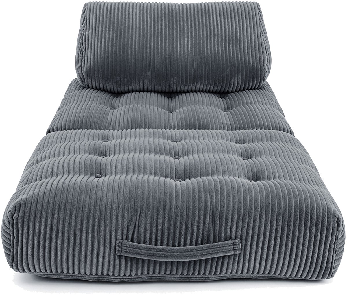 1-persoons Slaapbank – Grijs Corduroy – 2-in-1 Slaapbank & Loungestoel – Uitklapbaar met Kussen – Woonkamer & Slaapkamer