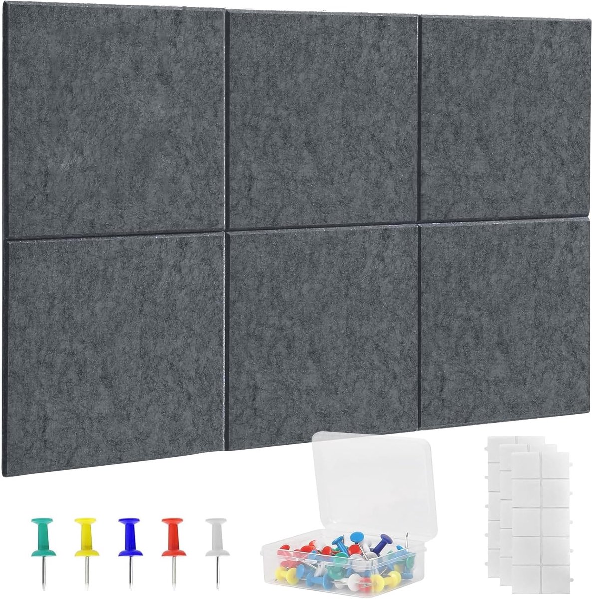 SnelShoppen - Grote Vilt Prikbord Donkergrijs 90 x 60 cm, Inclusief 6 Kurkplaten, 60 Priknaalden & 30 Veilige, Verwijderbare Plaktabs, Decoratief Prik