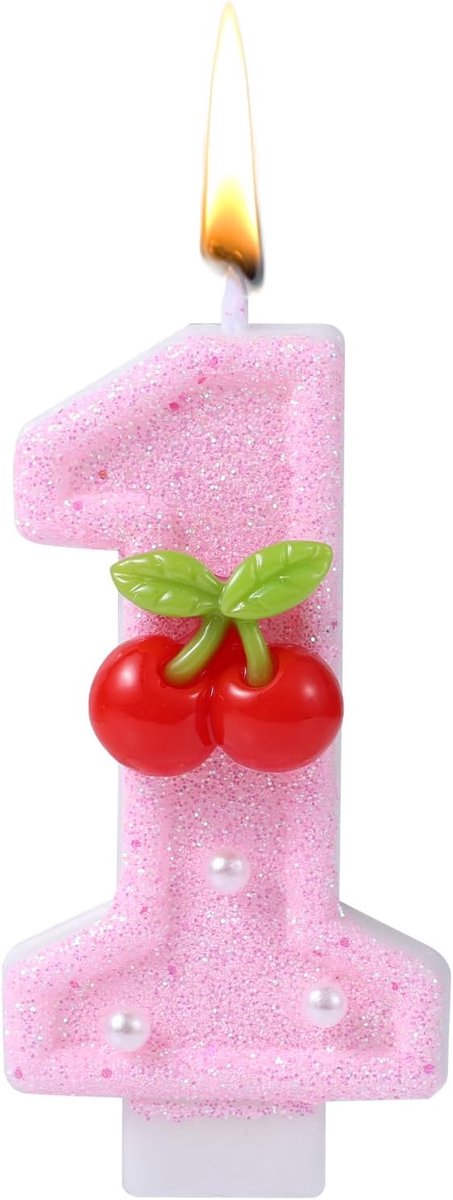 1e Verjaardagskaars, Glanzende Roze Cijferkaars Schattige Taarttopper voor Meisjes Vrouwen Eerste Verjaardagsdecoratie Jubileum(Kers B)