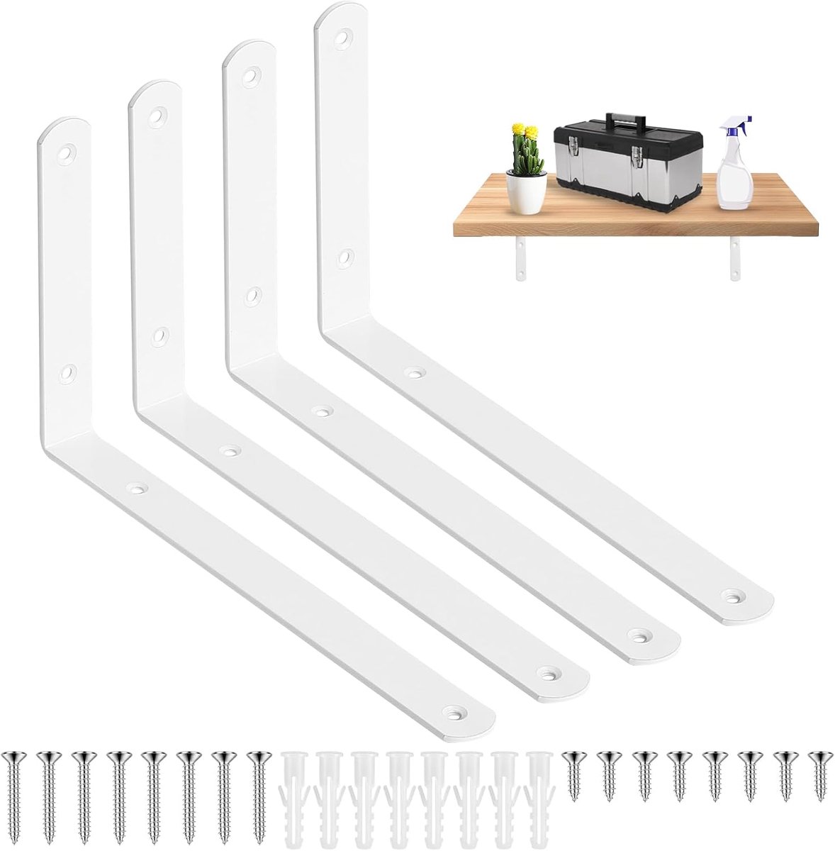SnelShoppen - 4 Stuks Witte Wandsteunen, 90 Graden L-vormige Planksteun Beugels, Zware Wandsteunen voor Planken, Floating Shelf Beugels, 25 x 14.5 x 2
