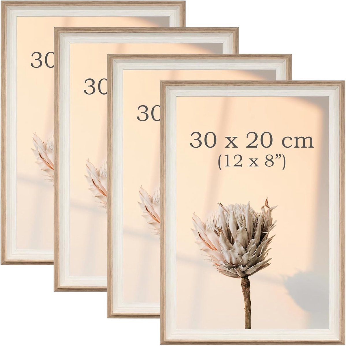 SnelShoppen - 4 Stuks Fotolijsten, Staande Fotolijsten voor Bureau, Landschap en Portret Fotolijsten voor Wand, Houten Fotolijsten 20x30cm