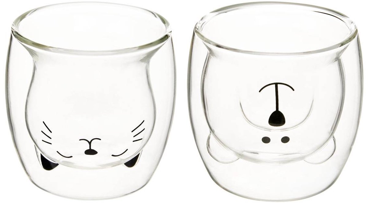 Coffret 2 mugs S animaux 250ml transparent