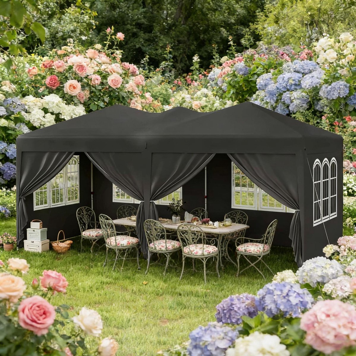 Partytent Met Zijwanden 3x6 M - Verstelbare Hoogte - Oxford Stof - Grijs - Tuinpaviljoen Voor Buiten