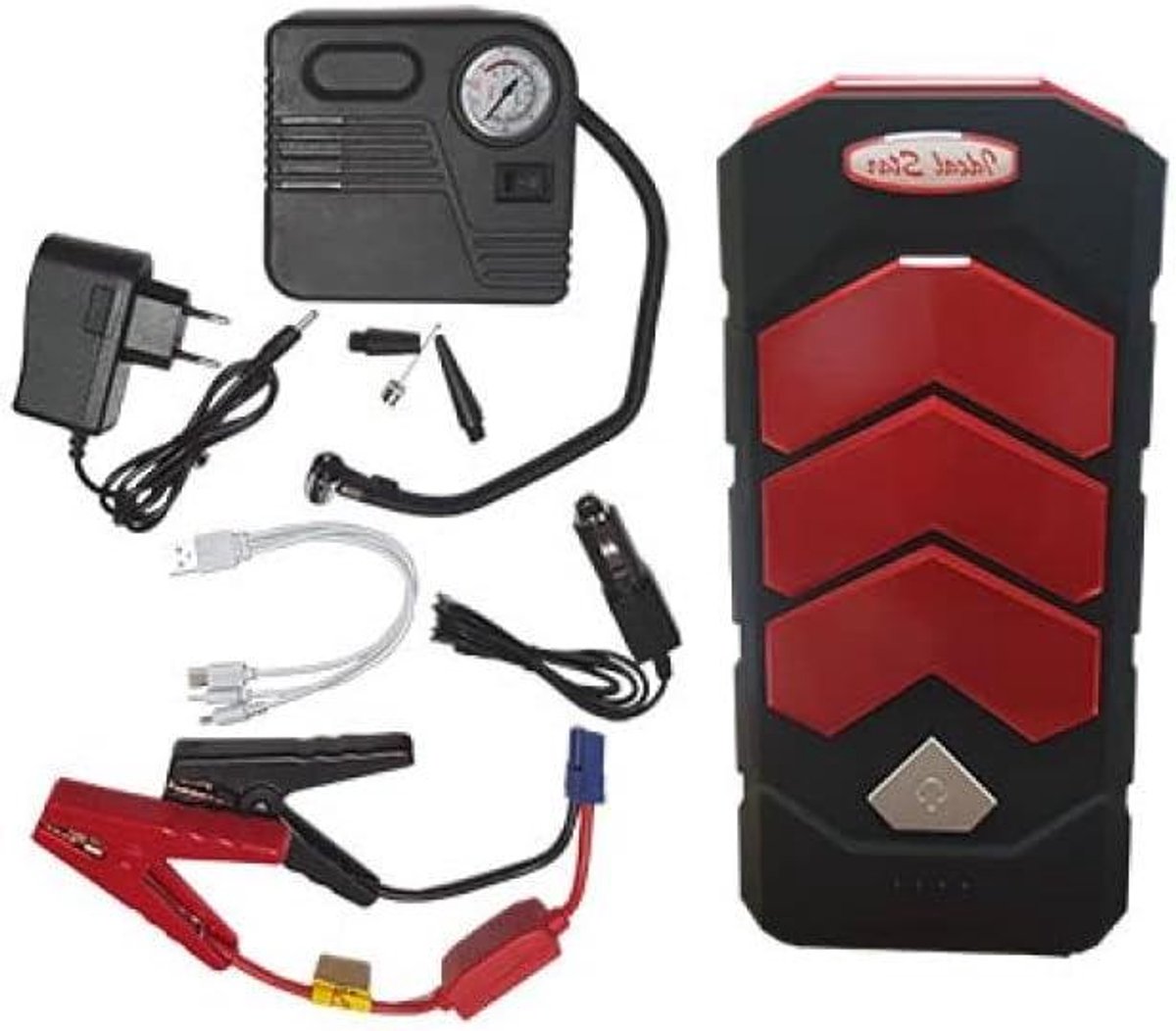 Noodstarter met Compressor - Jump Starter Auto - Auto Starten - Ingebouwde Compressor - 30.000 mAh - Zwart