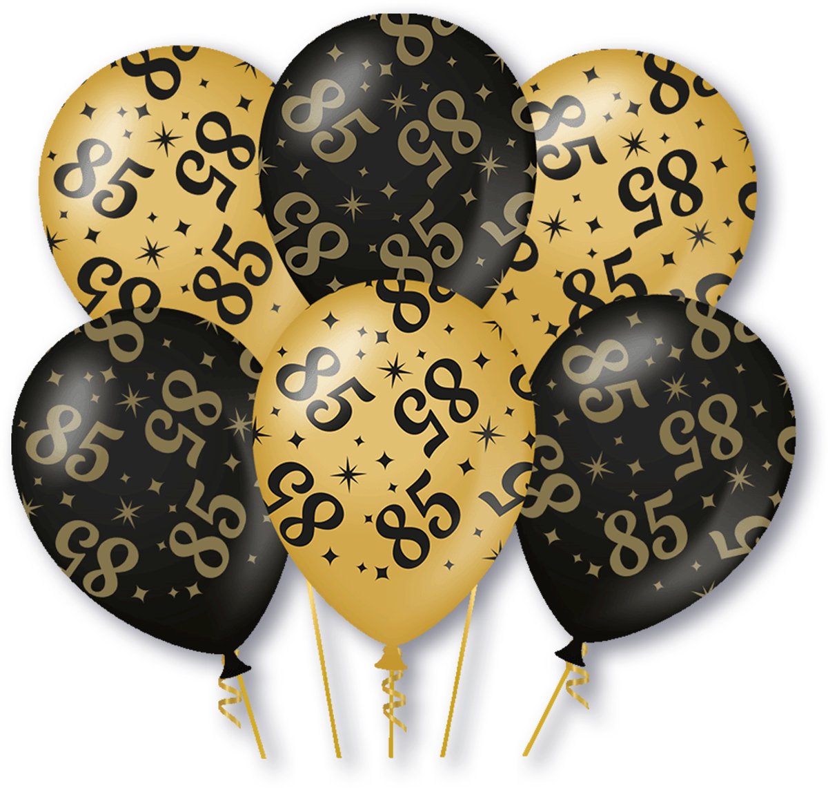 BTH – Latex Ballonnen – 85 Jaar – Feestversiering – Zwart-Goud – Verjaardag Decoratie – Feestartikelen – Helium of Lucht – 6 stuks