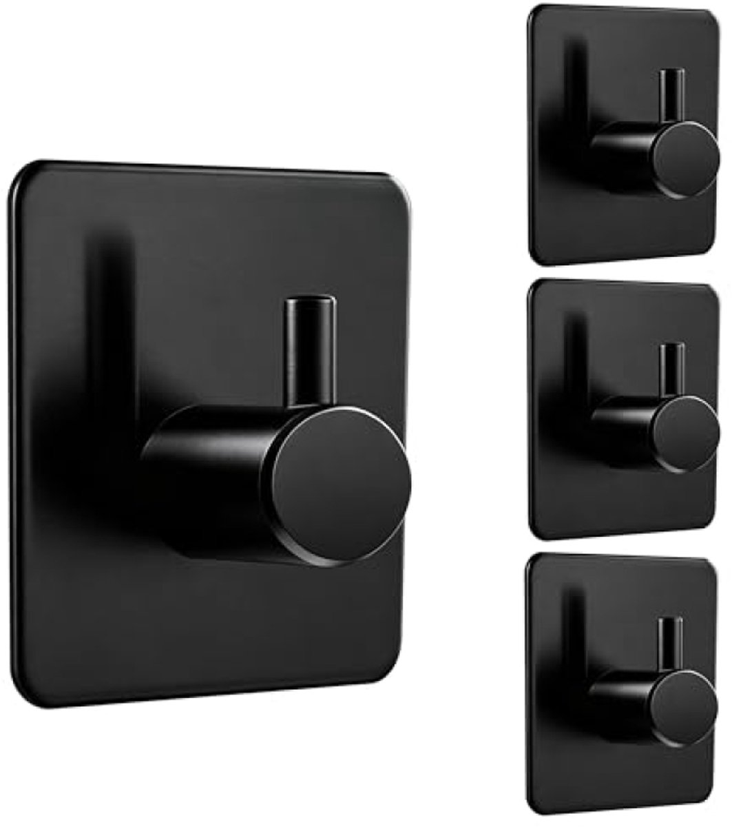 Huis Geluk 4 Zelfklevende Haken, Max Draagvermogen 5 KG, 4,5 x 4,5 CM, Zwart