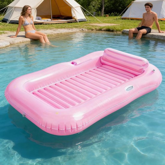 Opblaasbaar Zwembadvlot - Drijvend Loungebed - Water Ontspanning - Ingebouwde Watersproeier - 208x130cm - Roze — afbeelding 3