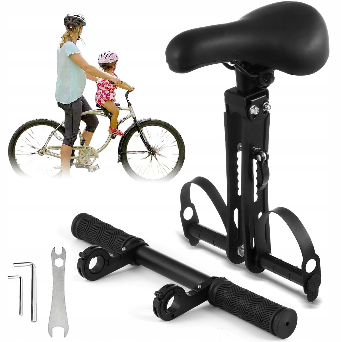 Kinderen Fietsstoeltje Voorop - Fietsstoeltje Set - Met Handvat & Voetsteunen - 22 kg - 2-5 Jaar - Snelkoppeling - Verstelbaar - Veiligheid & Comfort - Fiets Voorzitje - Voor Mountainbike