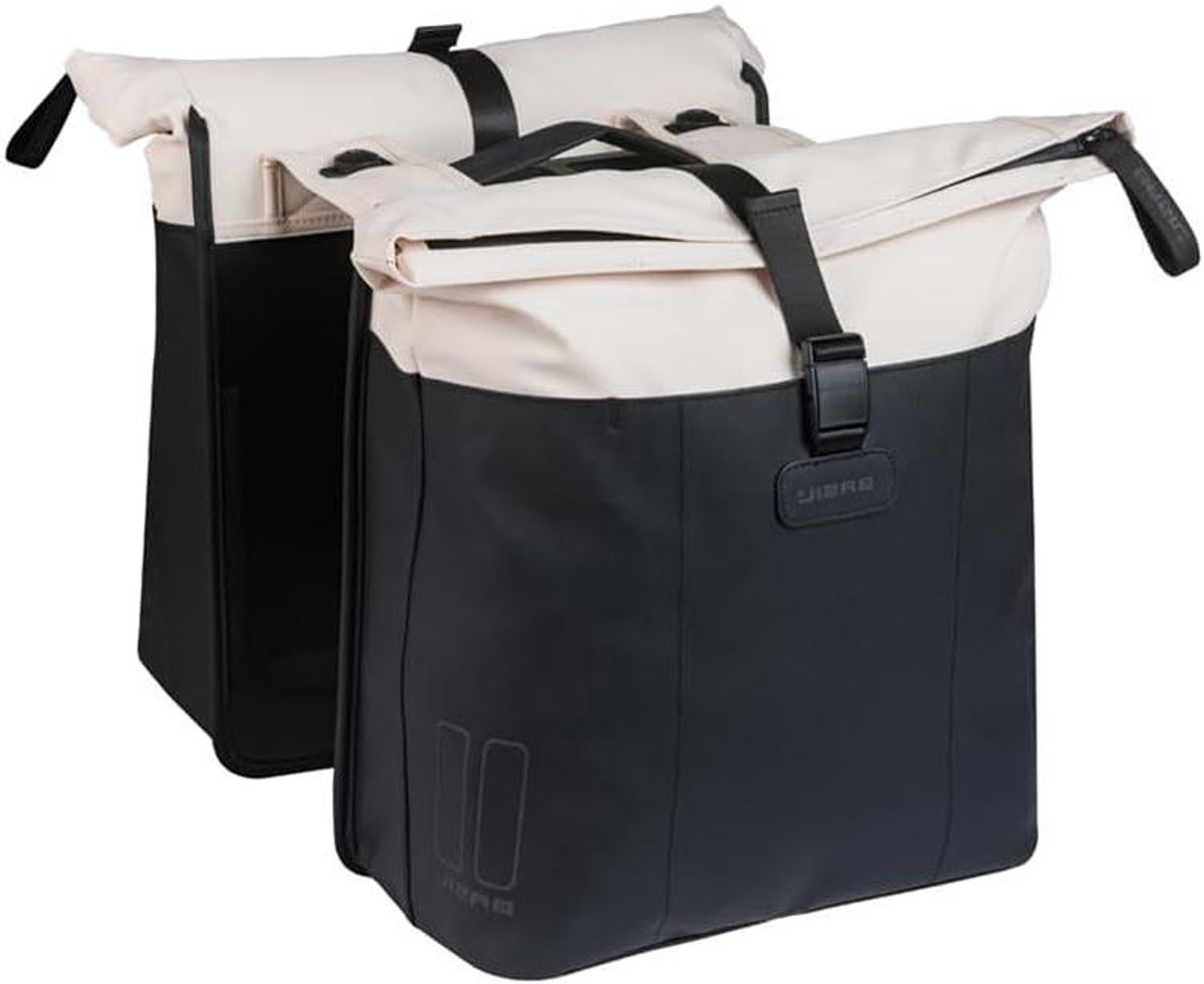 Dubbele Fietstas - Fietstassen Set - Boodschappen Vervoeren - Waterdicht Gerecycled Materiaal - 28-35 Liter - Wit Zwart