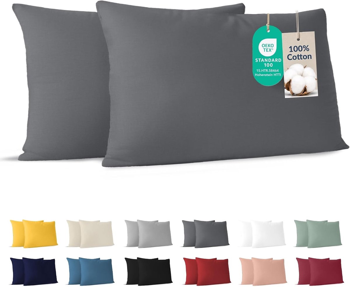 Katoenen Kussensloop - Antraciet - 40 x 70 cm - Set van 2 - Voor een Comfortabele Nachtrust