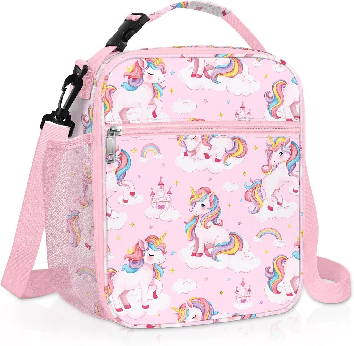 Lunchtas - Roze Kasteel - 23 x 26 x 11 cm - Geïsoleerde Koeltas voor Kinderen - Voor School en Picknick