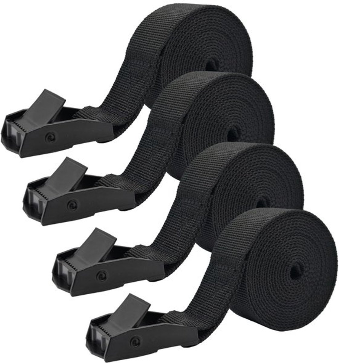 2m 4-pack spanriemen, puntig ontwerp voor de achterkant, spanriem met drukknoopsluiting van zinklegering, verstelbare bevestigingsriem met klemsluiting voor fiets, motor, bagagepakketten, kamperen