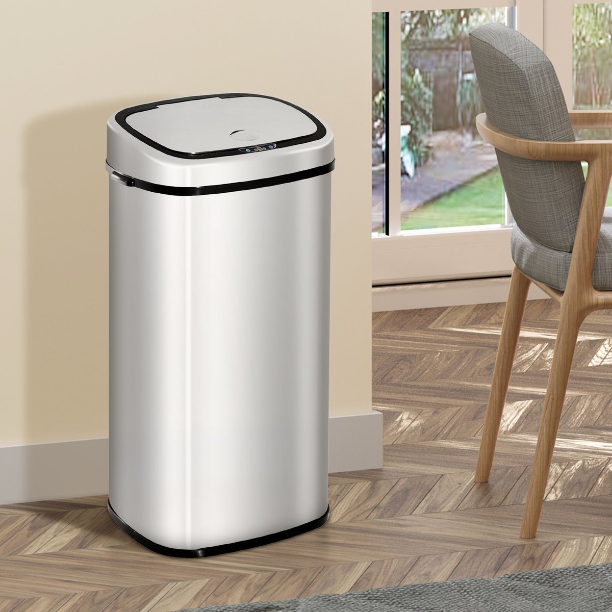 COVREO Sensorprullenbak 68L 78 cm zilver RVS, automatisch openen keuken