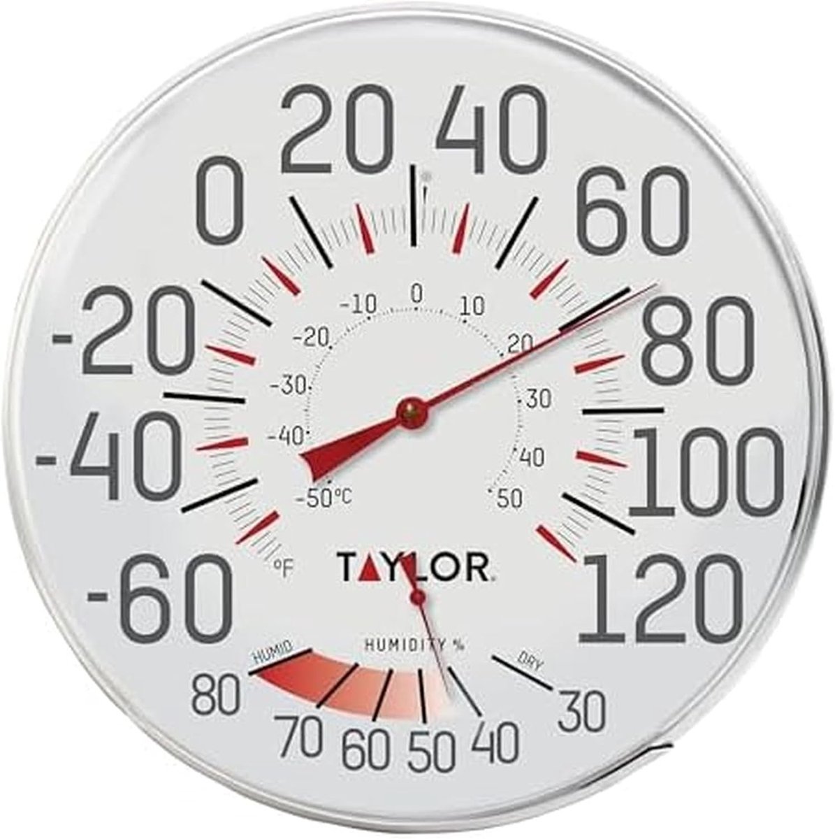 Thermometer - Zilver - 30,5 cm - Metalen Thermometer/Hygrometer voor Binnen en Buiten